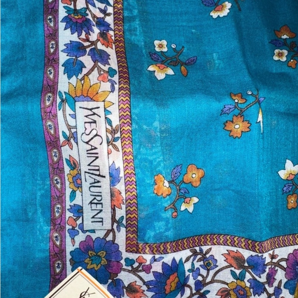 Yves Saint Laurent Teal and Purple Floral Scarf - Picture 4 of 9